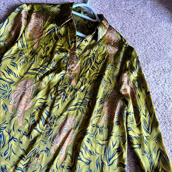 Zara 3/4 sleeves Tiger Print Olive green dress/belt size XS EUC💕PRICE FIRMED 💕 - Picture 4 of 4